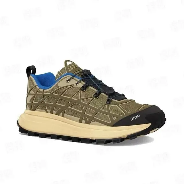 Dior hiking sneaker olive green with blue lining and geometric overlays