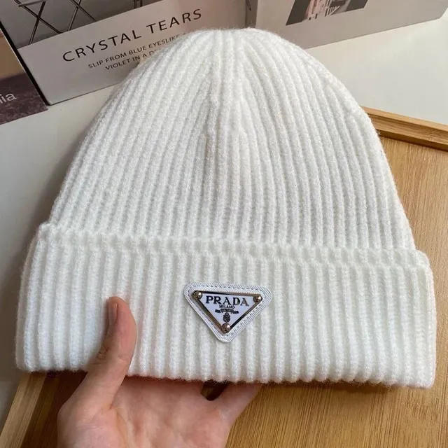Prada Ribbed Beanie Triangle Logo