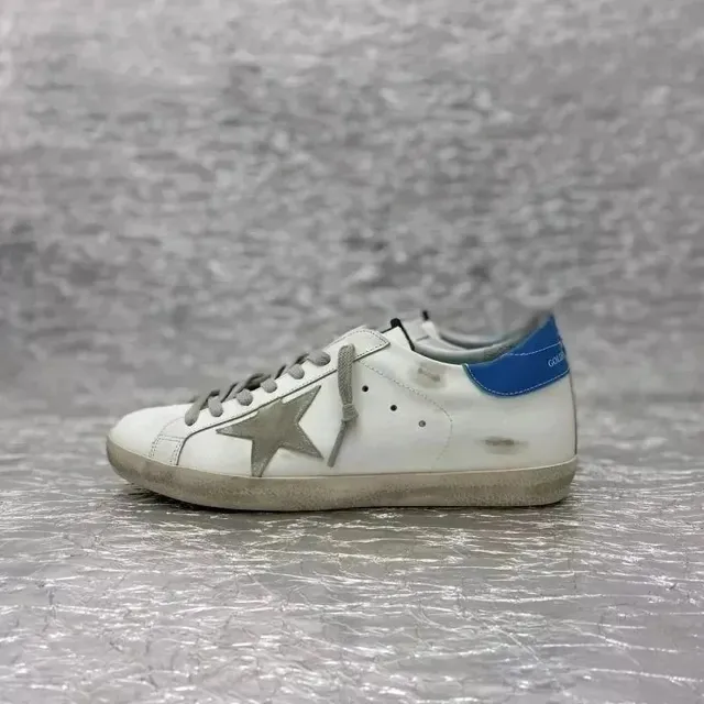 Golden Goose Superstar Distressed White with Blue Heel Tab