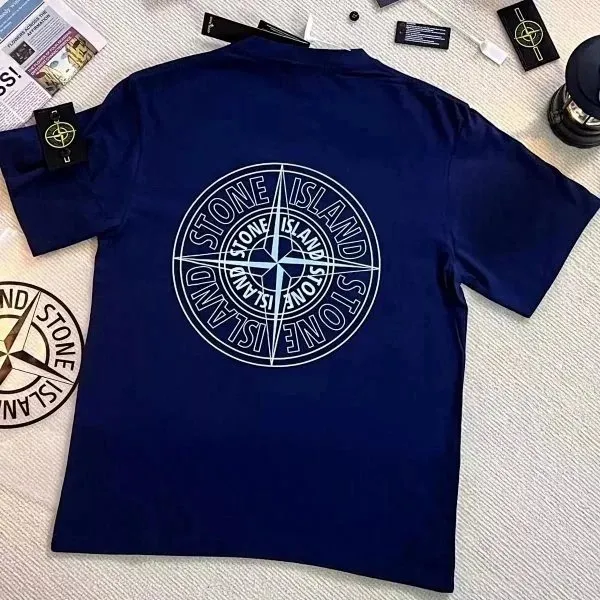 Stone Island Compass Logo T-Shirt Navy with White Print