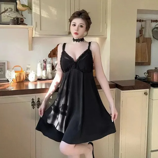 Lace Trim Slip Dress Black Lace Detail