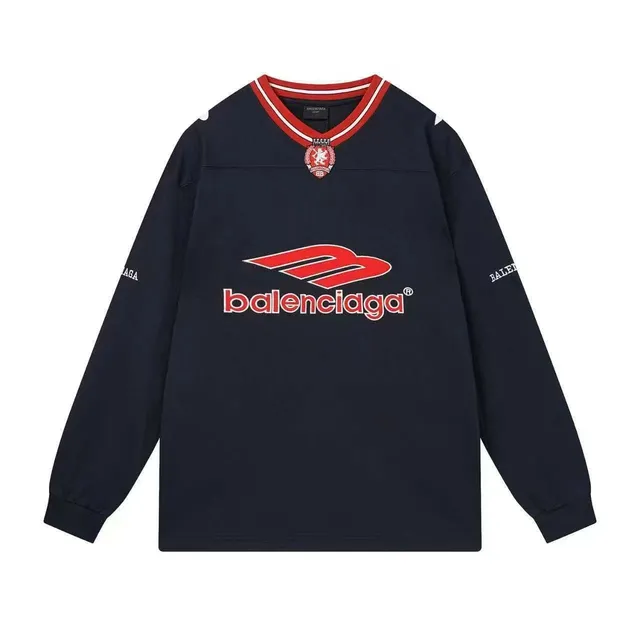 Balenciaga V-Neck Long Sleeve Top Logo Print
