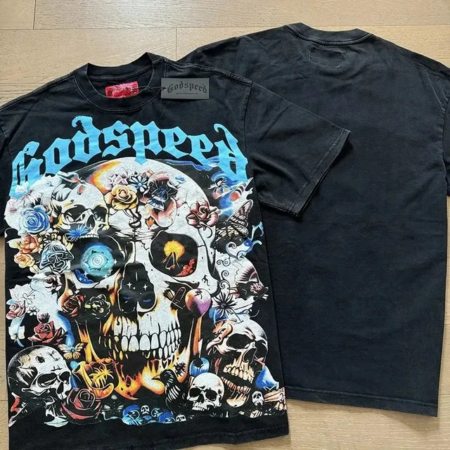 Godspeed Skull Graphic Tee Floral Skull Print