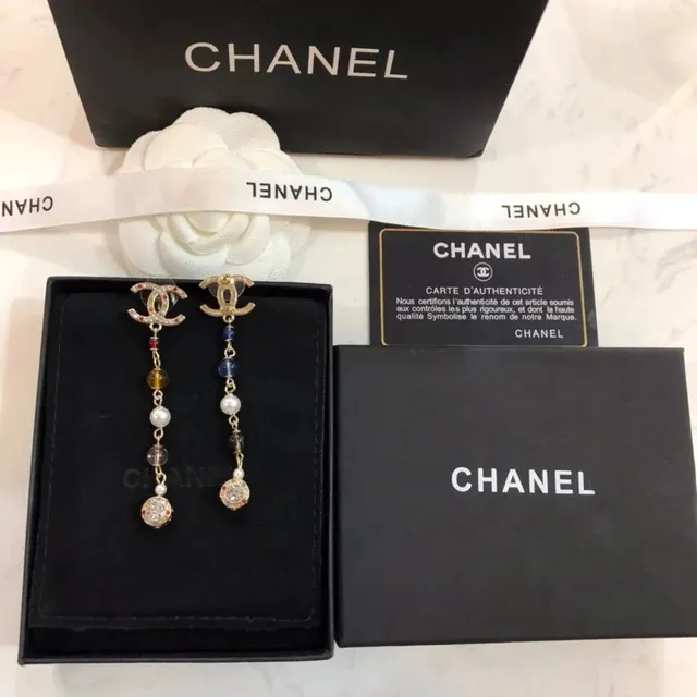 Chanel CC Drop Earrings Multi-Stone Pendant