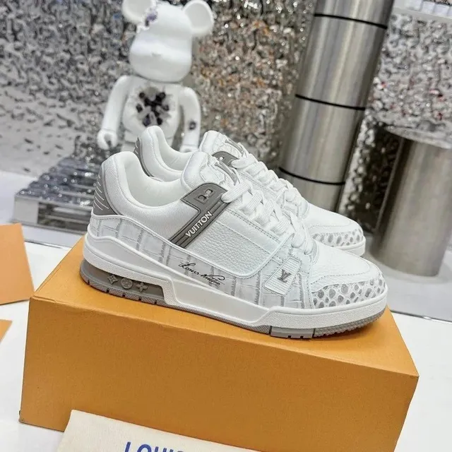 Louis Vuitton LV Trainer White Croc-Embossed