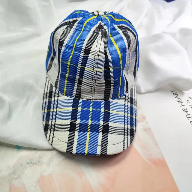 Baseball Cap Plaid with Yellow Stripe