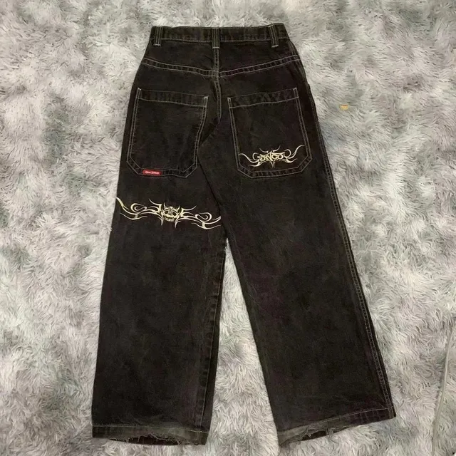 JNCO Skull Embroidered Jeans Black with Tribal Skull Print