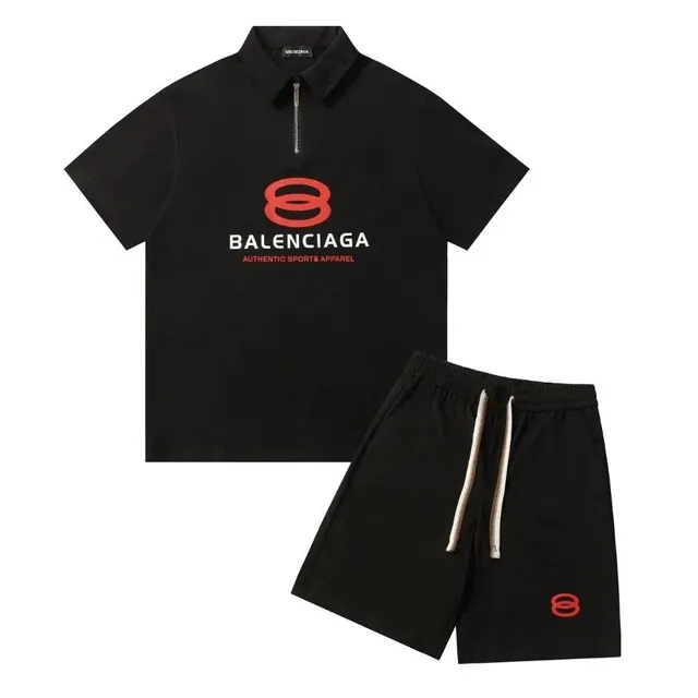 Balenciaga Polo & Shorts Set Logo Print