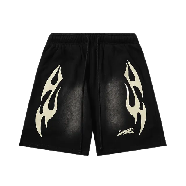 Hellstar Flame Shorts Black with Beige Flame Print