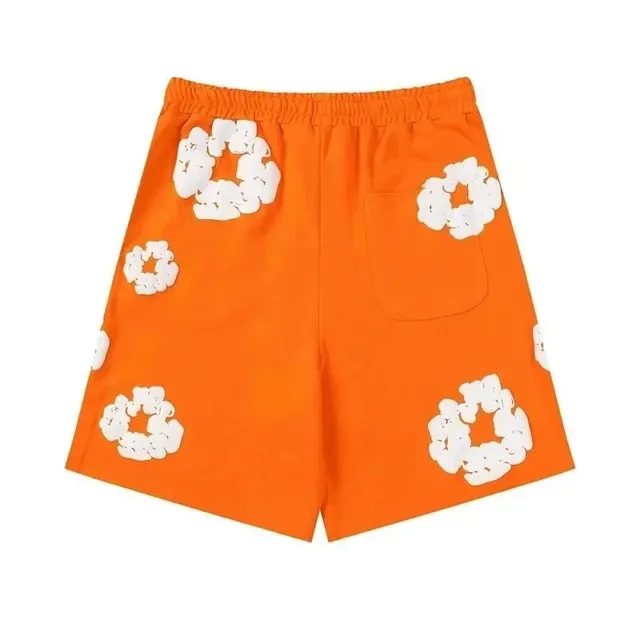 Balenciaga Floral Appliqué Shorts Orange with White Floral Motifs