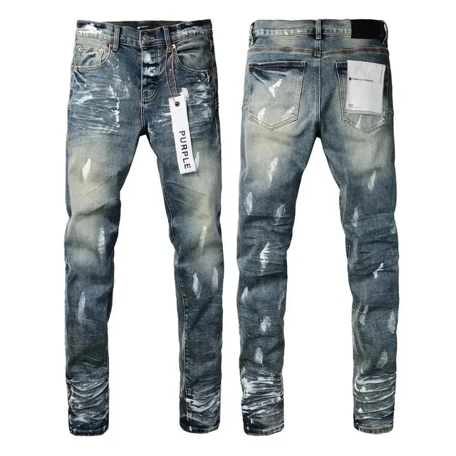 Purple Brand Distressed Slim Fit Jeans Paint-Splatter Wash