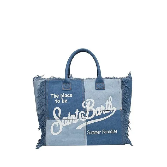 Saint Laurent Denim Tote Bag Summer Paradise Patchwork