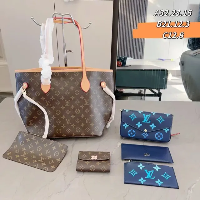 Louis Vuitton Neverfull Tote Monogram Canvas with Blue Flower Print