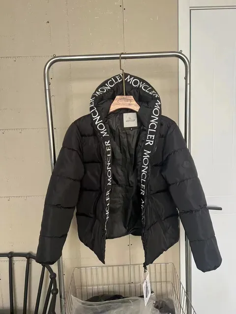 Moncler Logo-Trim Puffer Jacket Black with White Logo Tape