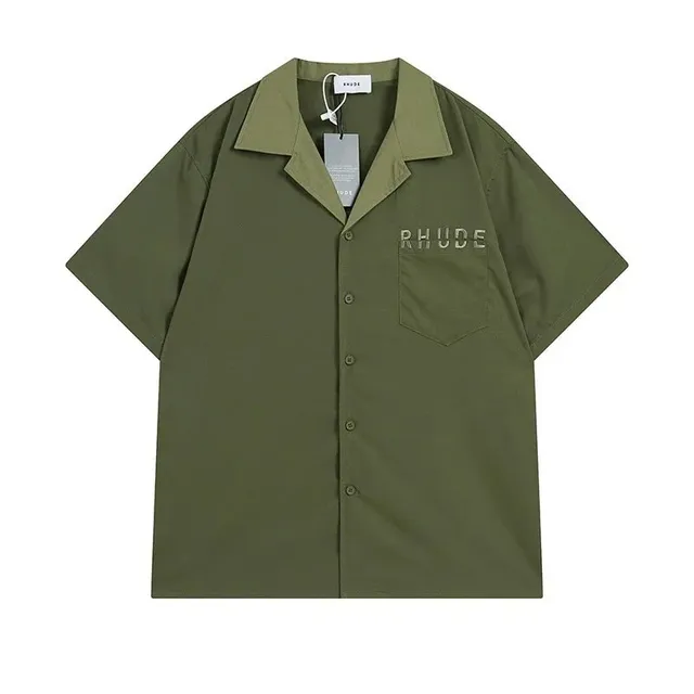 Rhude Camp Collar Shirt Embroidered Logo