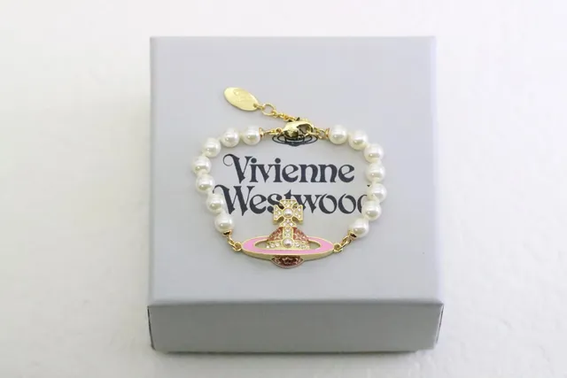 Vivienne Westwood Orb Pearl Bracelet Pink Enamel