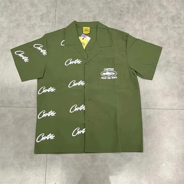 Corteiz Camp Collar Shirt All-Over Logo Print