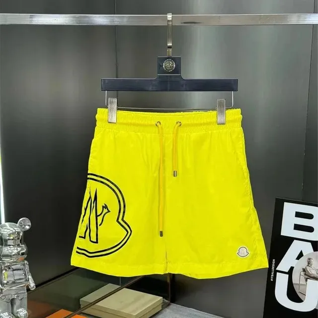 Moncler Logo Shorts Neon Yellow with Black Outline Logo