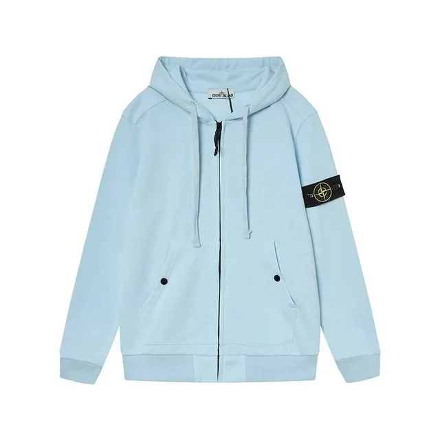 Stone Island Zip-Up Hoodie Light Blue