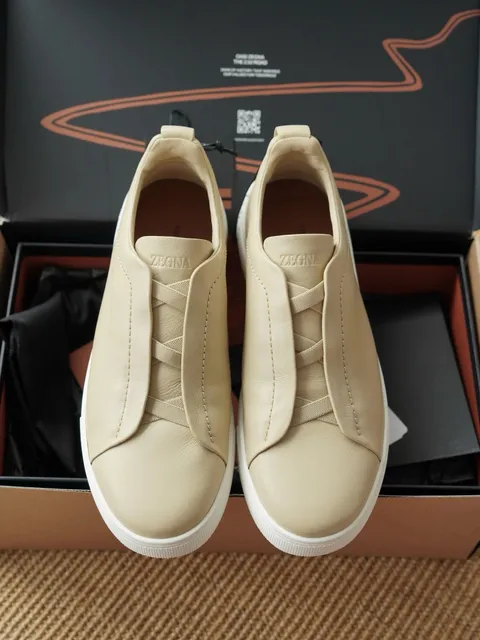 Zegna Triple Stitch Beige Leather