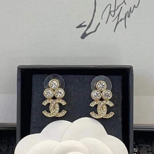 Chanel CC Logo Earrings Crystal-Embellished