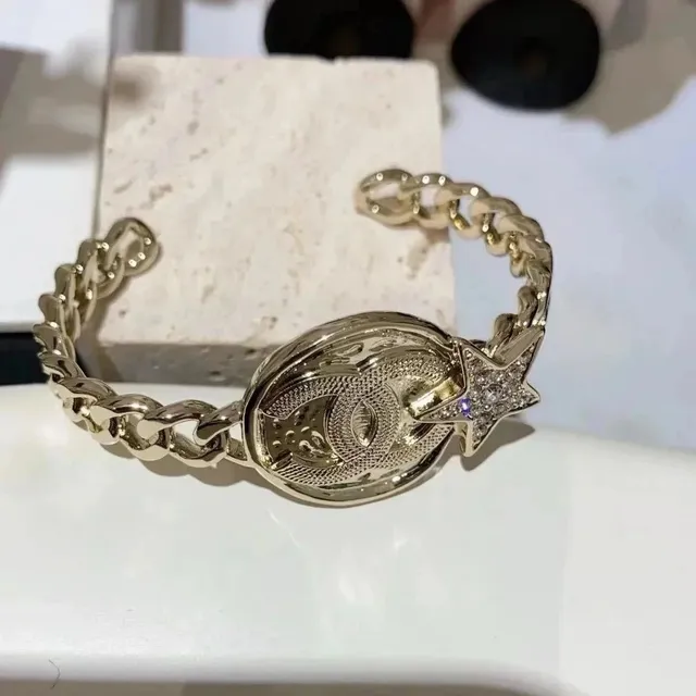 Chanel Chain Cuff Bracelet CC Logo with Star Charm