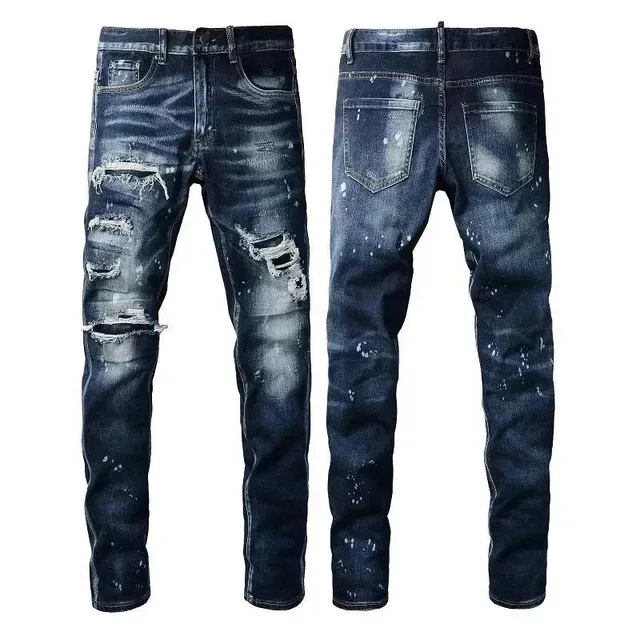 Distressed Slim Fit Jeans Paint Splatter & Ripped