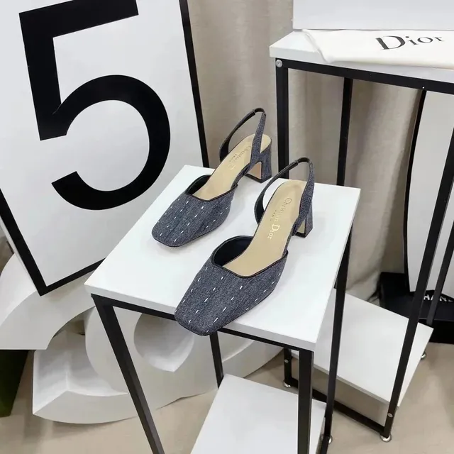 Dior Slingback Heel Denim with Stitch Detail