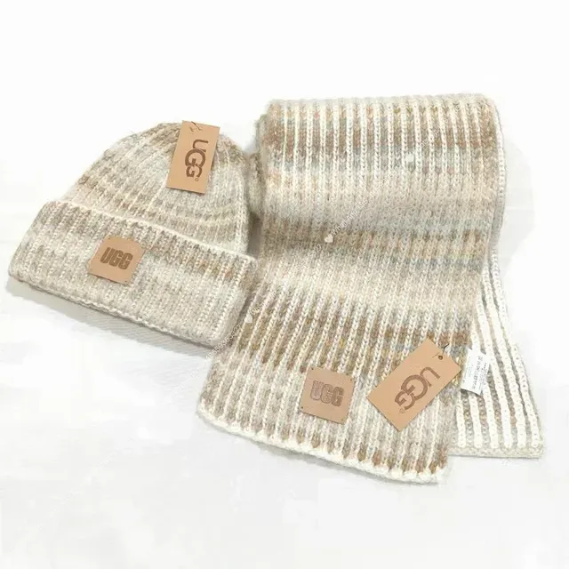 UGG Knit Beanie and Scarf Set Multi-Tone Ribbed