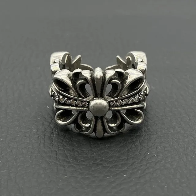 Chrome Hearts Cross Ring Fleur-de-Lis with Crystals