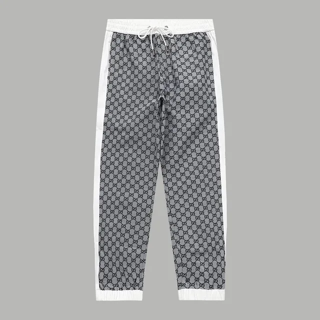 Gucci GG Monogram Track Pants Black and Grey GG Print with White Stripes