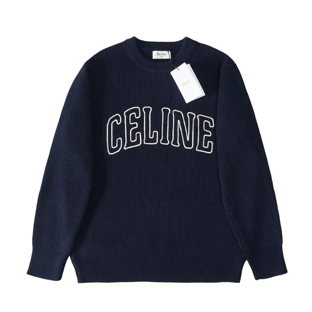 Celine Ribbed Knit Sweater Logo Embroidered
