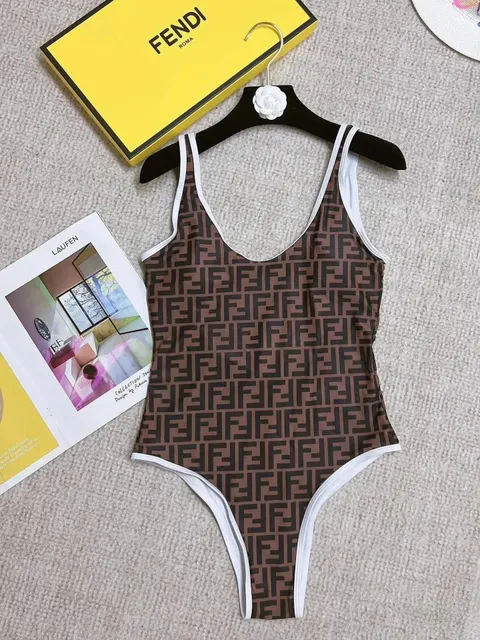 Fendi Logo Print Bodysuit FF Monogram Brown