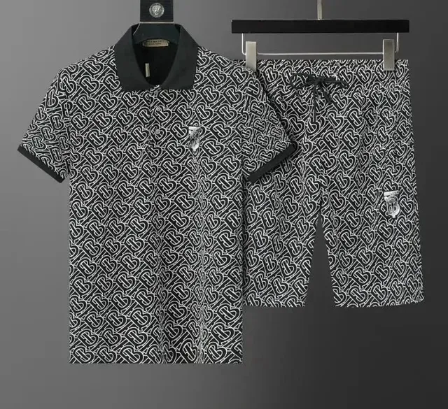 Burberry Monogram Polo and Shorts Set Black and White Logo Print