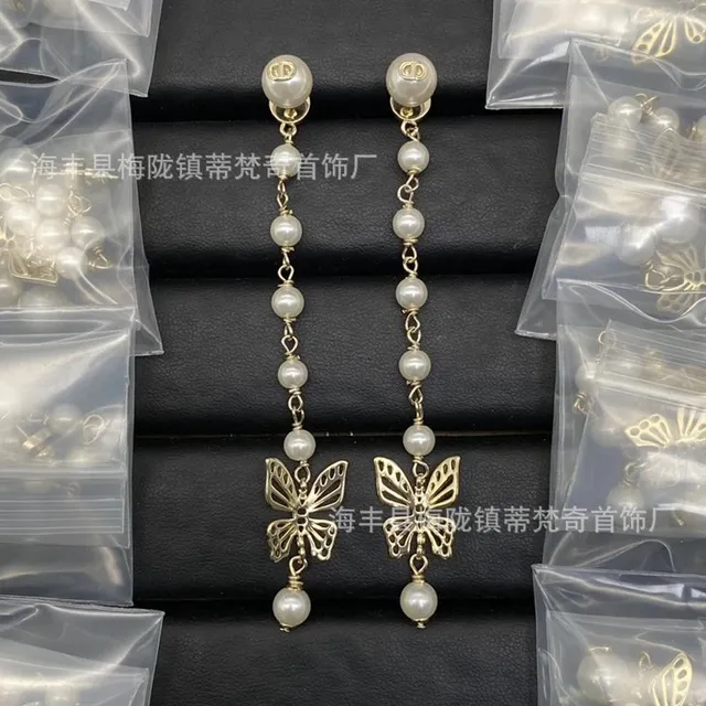 Dior Butterfly Pearl Earrings Gold-tone with Cultured Pearls