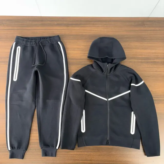 Nike Tech Fleece Hoodie and Joggers Black with White Reflective Tape