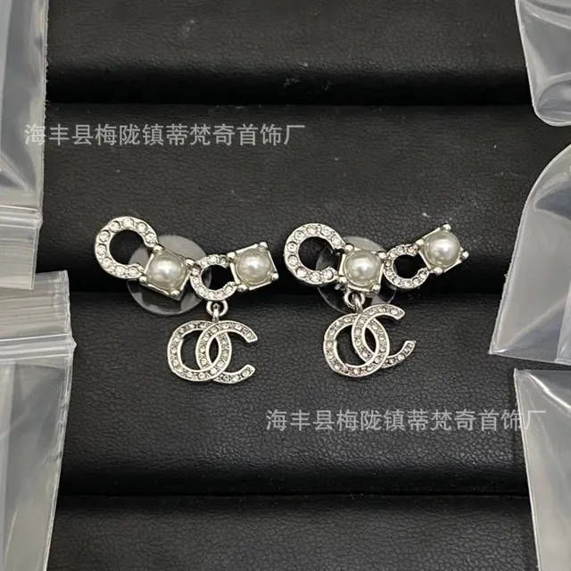 Chanel CC Pearl Earrings Crystal and Pearl