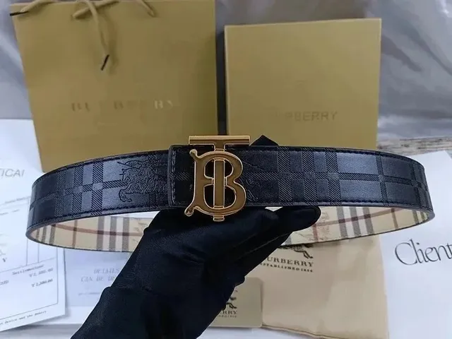 Burberry Monogram Check Belt TB Logo Buckle
