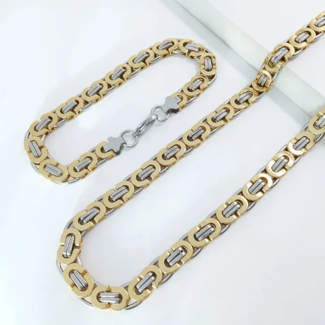 8mm钢间金色套装 手链23cm+项链55cm