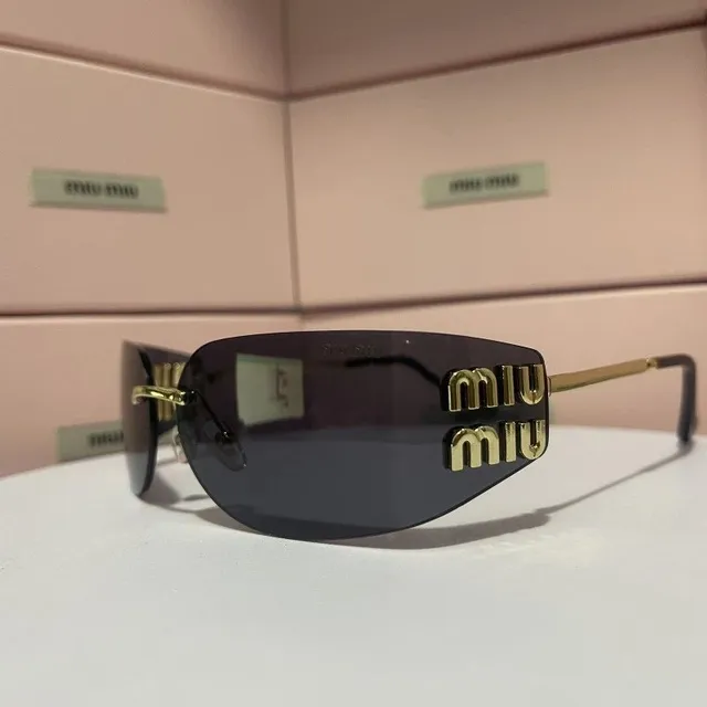 Miu Miu Shield Sunglasses Gold Logo