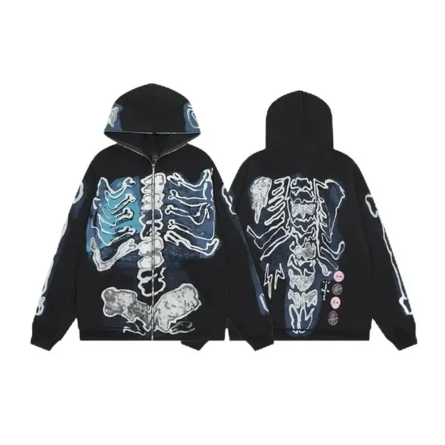 Travis Scott Zip-Up Hoodie Skeleton Print