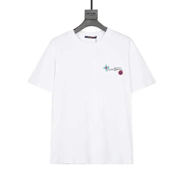 Louis Vuitton T-shirt small floral embroidery with signature script