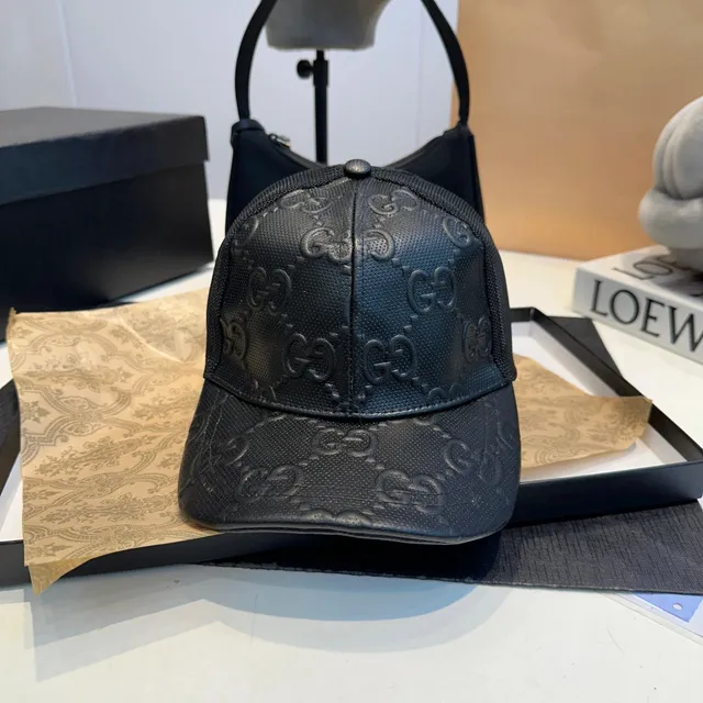 Gucci Baseball Cap GG Embossed Leather
