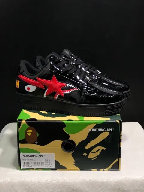BAPE Shark Low Glossy Black Red Star