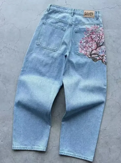 Jeans Cherry Blossom Embroidery