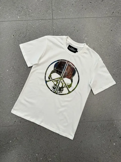Peace Sign Skull Tee Distressed Graphic