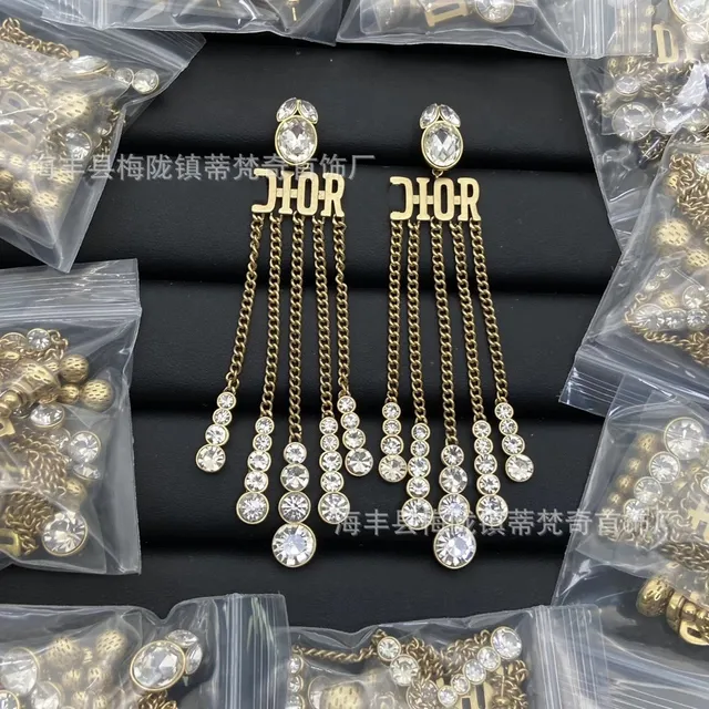 Dior J'adior Chain Earrings Crystal Fringe