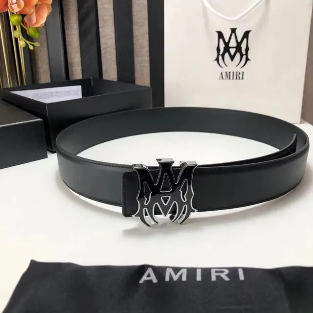 Amiri Logo Buckle Belt Black Leather