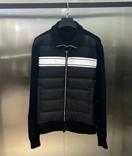 Stone Island Knit-Panel Puffer Jacket Black with White Stripe