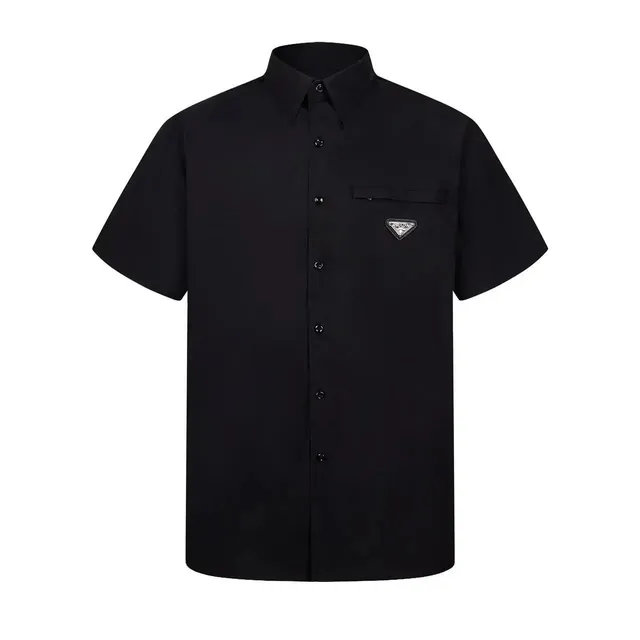 Prada Short-Sleeve Button-Up Shirt Logo Patch